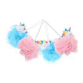 Mikinona 4pcs Unicorn Loofah Sponges for Boys and Girls Soft Body Wash Balls for Fun Bath Gentle Shower Scrubbers Pink and Blue for Bathing Accessories and Cleaning Skin
