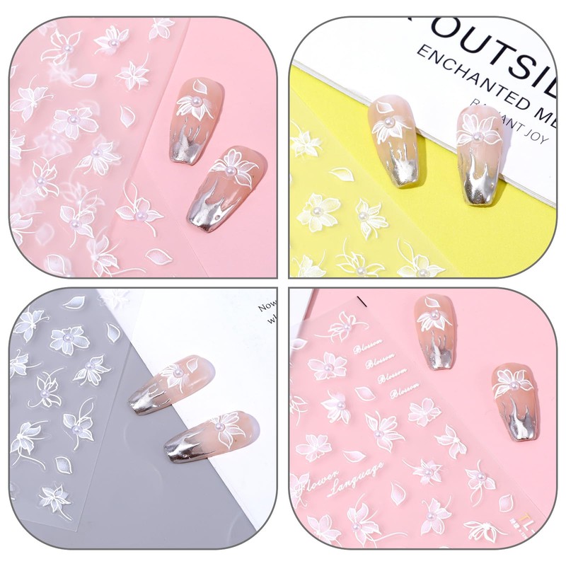 2 Blatt 5D Geprägte Blume Nagelsticker Ausgehöhlt Blumen Nail Sticker