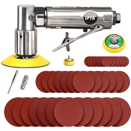 Mini Air Sander, SPTA 25mm/50mm/80mm Mini air Grinder Sets, Random Air Orbital Sander Car Polisher Sets, with 36 Mixed Grit Sanding Disc Pads 3 Backing Plate for Sanding and Polishing-ASOSS3SET