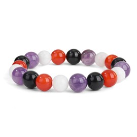 Crystal Vibe Protection & Energy Crystal Bracelet - 10mm Beaded Bracelets for Men Women With Stones of Amethyst, Black obsidian, Carnelian, Moonstone - Elastic Adjustable Size