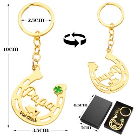 BOOMTOP Gifts for Mum Dad Keyring Lucky Charm Horseshoe Best Dad Best Mum in the World Gifts New Year's Eve Good Luck Christmas Father's Day Mother's Day Birthday Gifts Gold, Dad