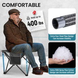 FUNDANGO Oversized Camping Stool Foot Rest, 16.1 Inch Portable Folding Stool Padded Camping Chair Foot Stool 400 Lbs Foldable Footrest for Gardening Fishing Hiking with Carry Bag