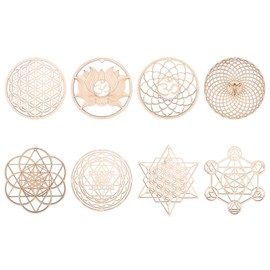 ZDSFSD 8Pack 14cm Wooden Wall Sign Flower of Life Shape Coaster Wood Wall Art DIY Coaster Geometry