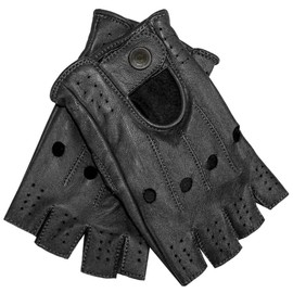 German Wear Driving Half Finger Fingerless Driving Gloves Leather Gloves 11=XXL Black, black