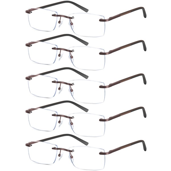 KONHAGO Rimless Reading Glasses for Men, Stylish Blue Light Blocking