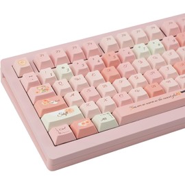 GEKUCAP Cute Pink PBT Keycaps - 132 Cherry Profile Dye Sublimation Keycaps Set for Cherry Gateron MX Switches Mechanical Keyboards (Flower Letterhead Theme)