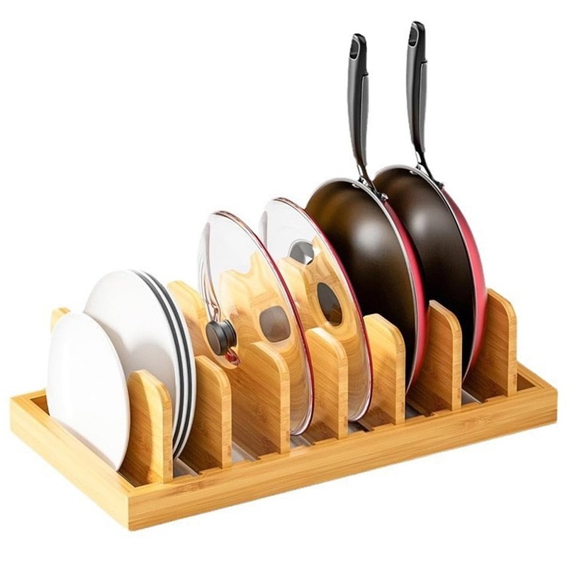 SUGOOE Bamboo Pot and Pan Organizer, Pot Lid Organizer Pot