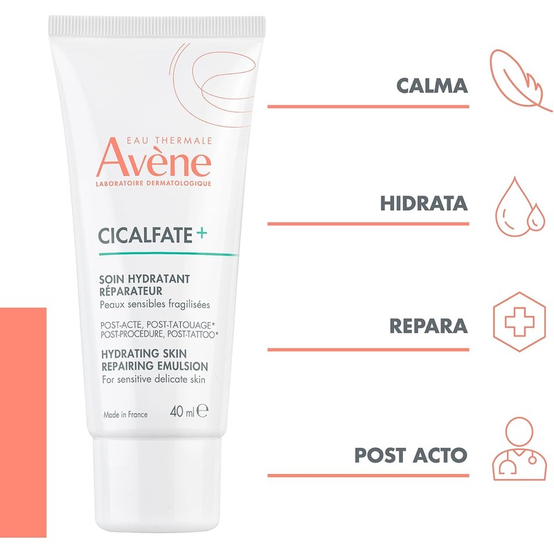 AVENE, Cicalfate+ Emulsión Hidratante Restauradora, Para Post Procedimientos, 40ml