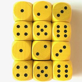Spieltz Colourful Wooden Dice for Board Games, 16 mm, Made in Germany (12 Dice, Yellow with Black Eyes)