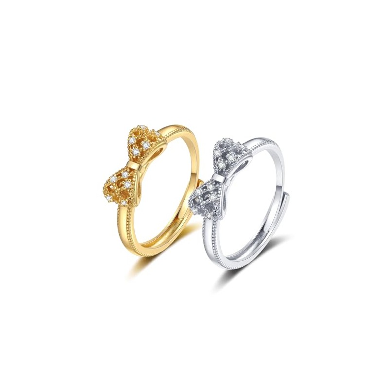 Bow Ring Fashion Jewelry CZ Crystal Diamond Bowknot Open Adjustable
