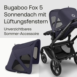 Bugaboo Fox und Fox Cub Sonnendach mit Lüftungsfenstern, ausziehbar für zusätzlichen und optimalen Sonnenschutz, wasserabweisend, kompatibel mit allen Bugaboo Fox und Fox Cub Modellen, Deep Indigo