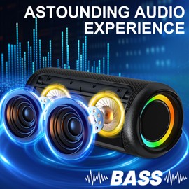 KingSom Portable Bluetooth Speaker, Speakers Wireless Bluetooth with Light,Waterproof Bluetooth Speaker with Enhanced Bass,BT5.3 & TF-Card Input,TWS Pair, 24H Playtime Outdoor Speaker for Travel,Sport