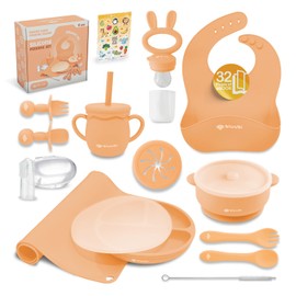 Bluubi Silicone Baby Feeding Set - Infant Tableware for First Foods & Baby, Led Weaning (0+ Months), Easy to Clean, Durable, Perfect for Baby Boy or Girl, Solid Feeding - Peach - Deluxe