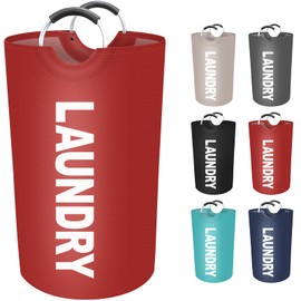 EpicTotes 90L Large Laundry Basket, Freestanding Waterproof Laundry Hamper, Collapsible Folding Tall Clothes Hamper, Easy Carry with Foam Protected Aluminum Handles for Dorm, Family, Travel (Red)