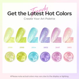 modelones Gel Nail Polish Set 6 Colors Pink Green Blue Purple Glitter Gel Nail Polish Pastel Shimmer Shades Soak Off UV Spring Valentines Day Nail Art DIY Manicure At Home For Women Girl