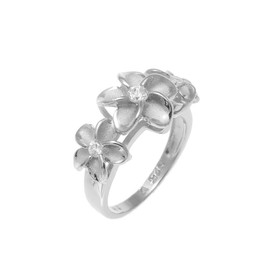 Arthur's Jewelry Sterling silver 925 Hawaiian 3 plumeria flower ring cz rhodium plated size 7