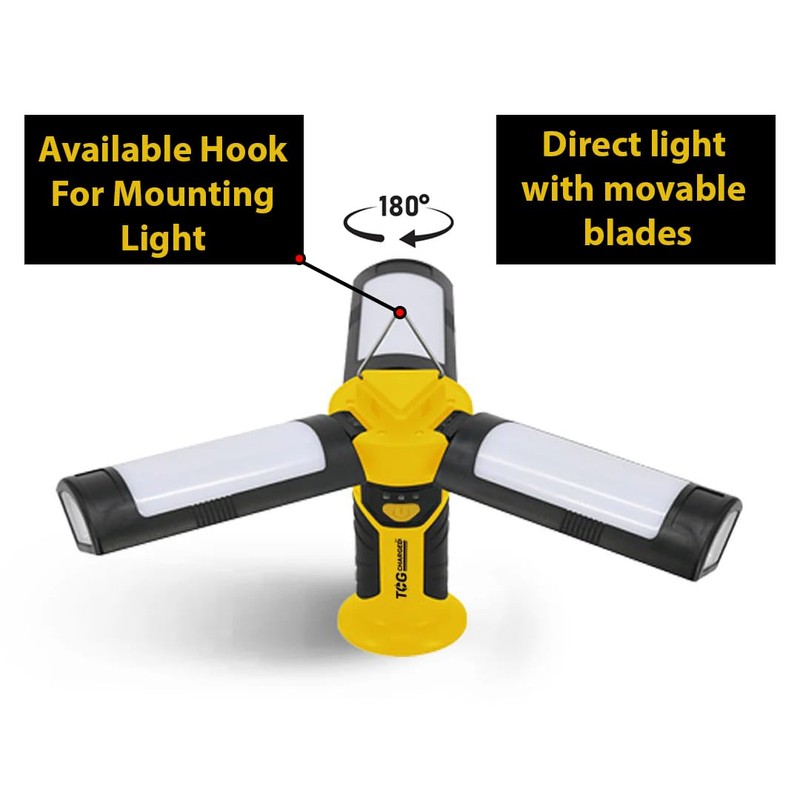 TCG Charged Portable LED Work Flashlight - Adjustable Tri-Blade Design