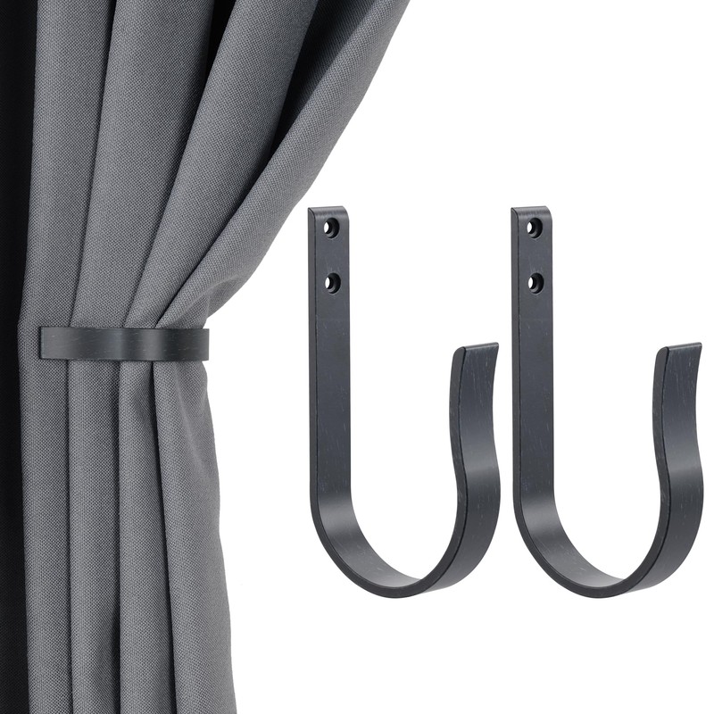 Mayrhyme Black Wood Grain Curtain Holdbacks,Solid Aluminum Wall Mounted Curtain