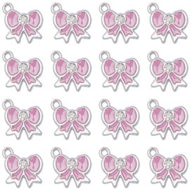 SUNNYCLUE 1 Box 30Pcs Bow Charms Bulk Bowknot Charm Romantic Pink Valentine Alloy Enamel Rhinestone Cute Bow Charm for Jewelry Making Charms Supplies DIY Crafting Necklace Bracelets Earring Beginners