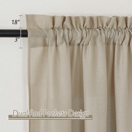 RYB HOME Taupe Linen Curtains Thick Flax Semi Sheer Drapes with Rod Pocket Farmhouse Country Rustic Style for Living Room, Bedroom, 38" W x 84" L, 2 Panels