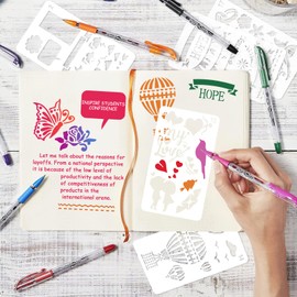 MWOOT Pack of 24 Diary Stencils Journal Stencils Set, Reusable Painting Template Painting Accessories, DIY Stencil for Painting on Scrapbooking Planner Notebook Wall Decoration (17.8 x 10.4 cm)