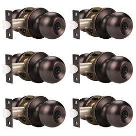 Probrico Keyed Alike Door Knob Locks, Exterior Door Handles, Front Entry Door Knobs, Bedroom Door Locks, Oil Rubbed Bronze, 6 Pack