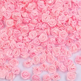 YYCRAFT Pack of 500 pcs Satin Ribbon Rose(no Leaf) Wedding Bride Appliques/Craft(Pink)