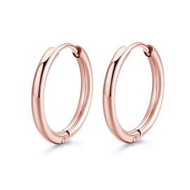10/20mm Silver Black Rose Gold Men Women Surgical Steel Sleeper Hoop Earrings (20mm, Rose Gold)