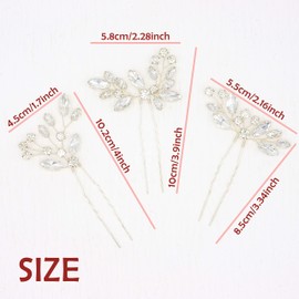 Oriamour Bridal Wedding Crystal Hair Pins Wedding Hair Accessories for Women and Girls Pack of 6 (Silver)