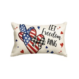 AVOIN colorlife 4th of July Let Freedom Ring Throw Pillow Cover, 12 x 20 Inch Independence Day Memorial Day Love Hearts Flag Stars Decor Cushion Case for Sofa Couch