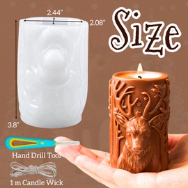 Christmas Candle Molds Carved Elk Candle Silicone Mold for Cylinder Embossed Reindeer Candle Making Supplies DIY Xmas Art Craft Gifts Home Decor Pillar Wax Mould with Tools Resin Soap Plaster Moulds