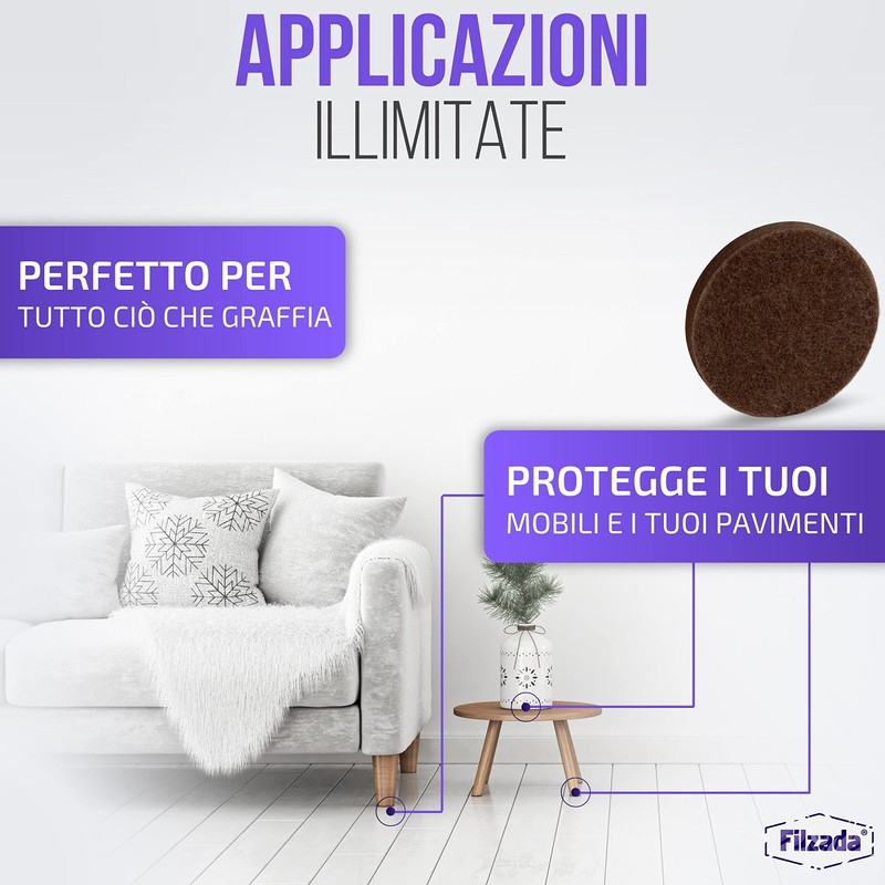 Filzada® 106x Feltrini per Sedie Rotondi e Quadrati Marrone -