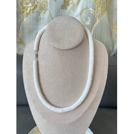 Native Treasure 18" Mens and Womens Summer Beach Surfer Necklace From the Philippines, Extra Wide Smooth White Clam Heishe Ark Shells