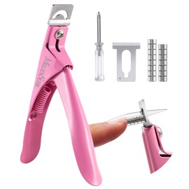 MelodySusie Acrylic Nail Clippers with 15pcs Magnet Sizers, Professional Nail Clippers Cutters for Long Acrylic Gel Nails Tips, Adjustable Stainless Nail Trimmer, Manicure Tool for Salon Home, Pink