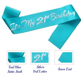 Novaflare It's My 21st Birthday Sash, Teal Blue Birthday Sash for 21st Birthday Party Supplies, Birthday Gifts for Girls 21st Birthday Party Favors