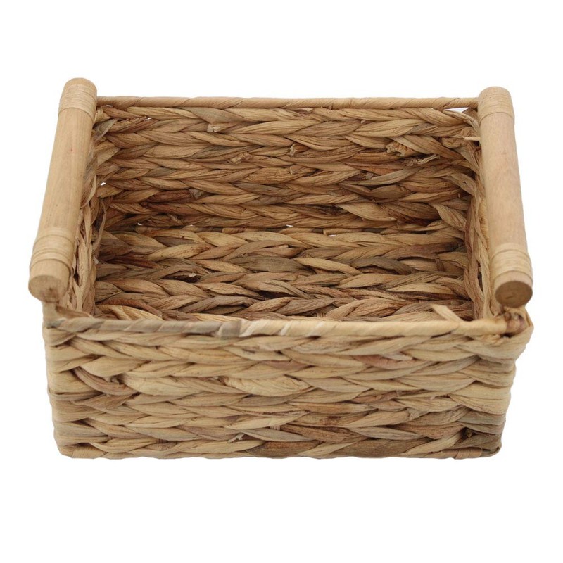 HDKJ Storage Basket Made by Water Hyacinth with Wood Handles,