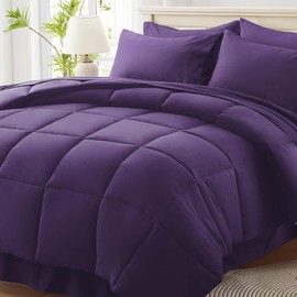 Anluoer Queen Comforter Set 7 Piece, Dark Purple Bed in a Bag with Sheets, Comforters Queen Size Bedding Sets with 1 Comforter, 2 Pillow Shams, 2 Pillowcases, 1 Flat Sheet,1 Fitted Sheet