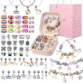 Kit Para Hacer Pulseras Para Niñas De 66 Piezas,Kit de manualidades para hacer pulseras de cuentas para niñas,Exquisita caja de almacenamiento,Regalos de Navidad(Juego de 66 piezas)