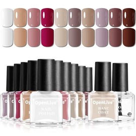 OpenLive - Juego de 12 esmaltes de uñas de 10 colores con 2 capas base y superior | Secado rápido otoño desnudo marrón blanco rojo regalo de vacacione