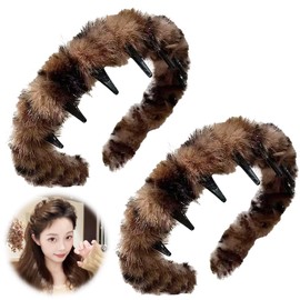 2 Stück Winter-Plüsch Haifischzahn Haarkamm Haarband Gewellte Kleineres Gesicht Stirnband Make Up Haarreif für Sport Fitness Tägliches für Damen Und Mädchen (Leopard)