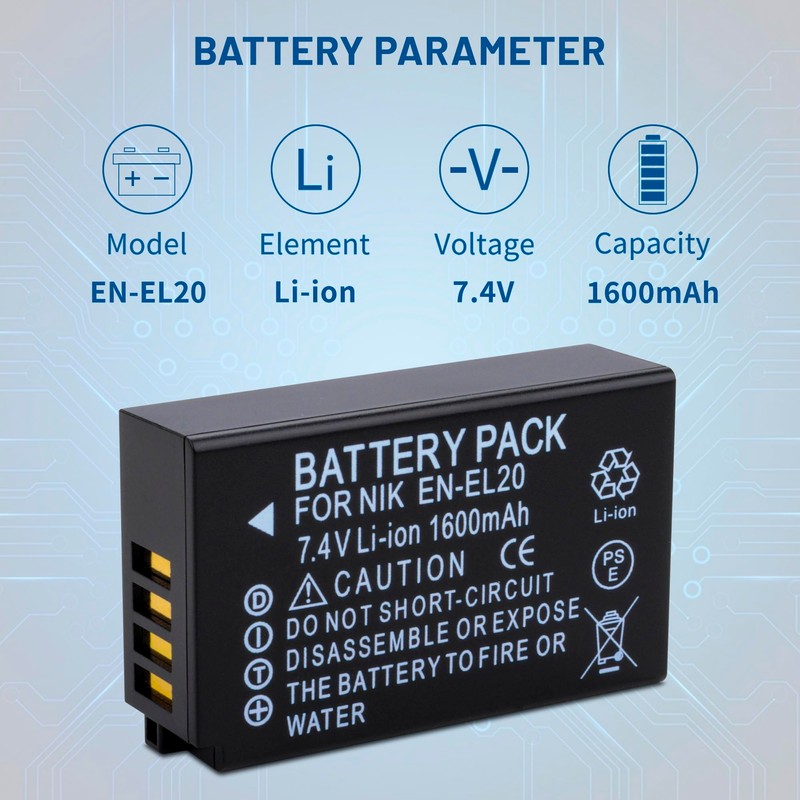 2 Pack EN-EL20 EN-EL20a Battery with Charger Compatible with Nikon