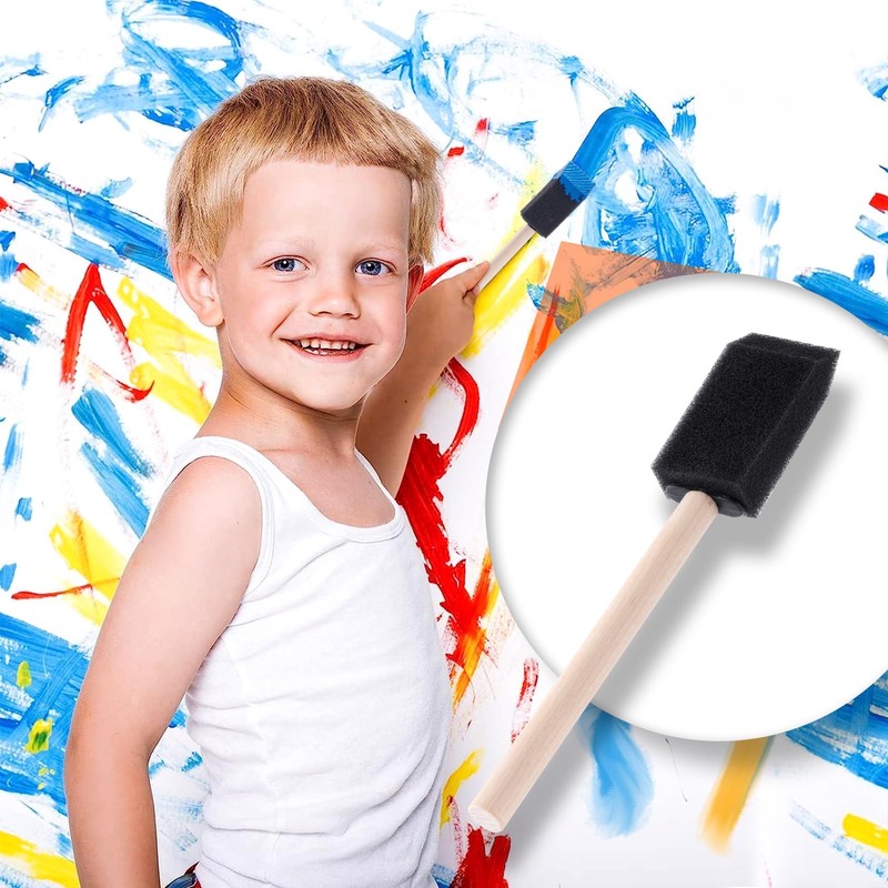CustomyLife 10 Pcs 1inch Foam Paint Brushes Wood Handle Sponge