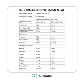 nutriADN Digestive Enzymes – Enzimas Digestivas con Amilasa(120MG), Proteasa(150 MG), Lipasa (40 MG), Lactasa (50 MG) , Celulasa(40 MG), Jengibre y Be
