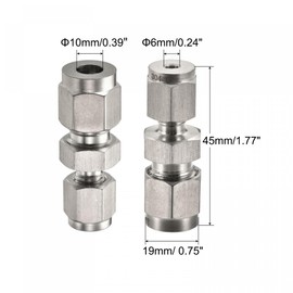 sourcing map Compression Tube Fitting 304 Stainless Steel 6mm x 10mm Tube OD Double Ferrule Straight Coupling Adapter