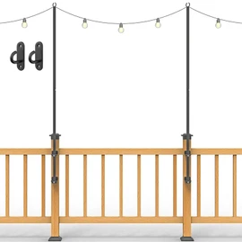 Antsky 2 Pack String Light Poles - Stainless Steel 6.5FT Deck Lights Poles with 2 Wall Hooks for Outdoor Light, String Lights, with SS Screws for Wood Posts Deck Decor (Black)