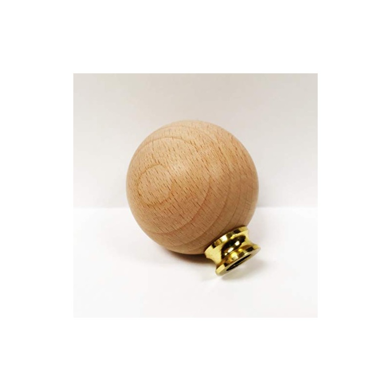 Lamp Finial-Beech Wood Ball-W/Dual Thread Base-Large (Polished Brass)