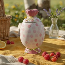 DIF DECO Cute Storage Jars with Airtight Lid, Funny Candy Shape Ceramic Food Container, Cookie Canister for Coffee Bean, Sugar, Tea, Spices, Cereal, Nuts, Dog Treat-700 ml / 23.7 oz(Pink Dots)