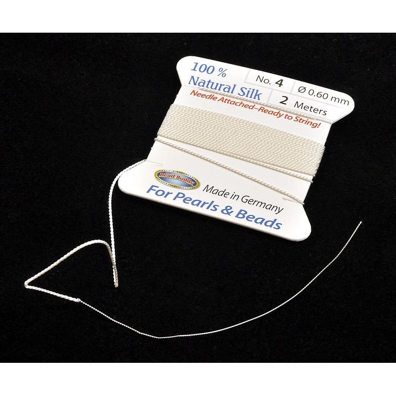 Bead Buddy 0.6mm Natural White Silk Cord Thread with Attached