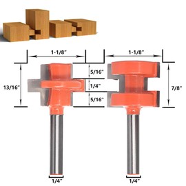 Sinoprotools 2pcs Tongue and Groove Router Bits Set 1/4 Inch Shank, Carbide Tipped Square Tooth T Shape，Tongue and Groove Glue Joint Router Bit for Board Tabletops,Panels Joinery