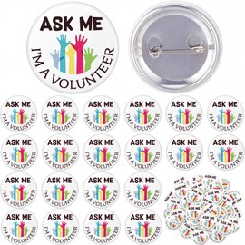 Huquary 80 Pcs Volunteers Appreciation Gifts Button Pins Ask Me I'm a Volunteer Identification ID Charity Support Badges Pins for Volunteer Month Week Gifts